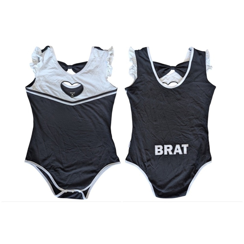 Little for Big Medium Black White Onesie Bodysuit Romper Brat Heart Cut Out
